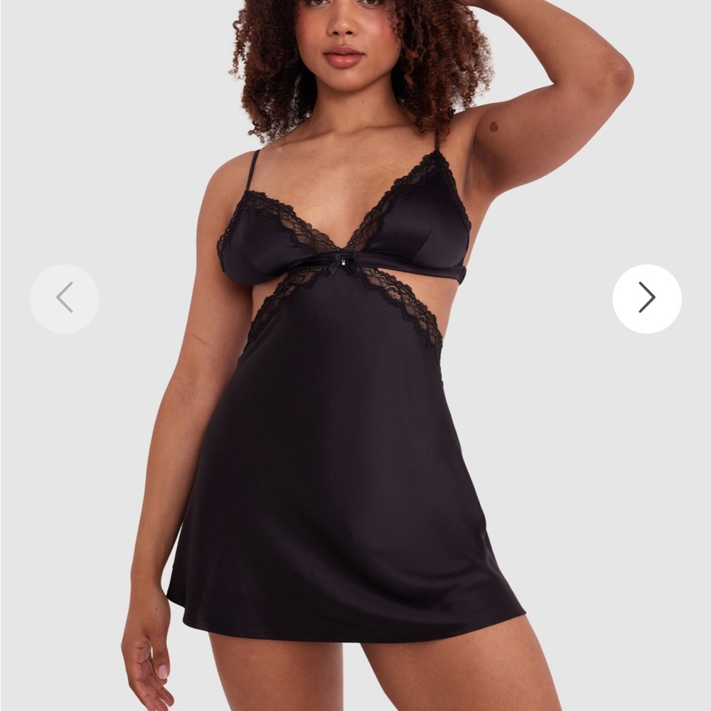 LA SENZA Black Satin Lace Cut-Out Babydoll Slip Nightgown Lingerie Size XS